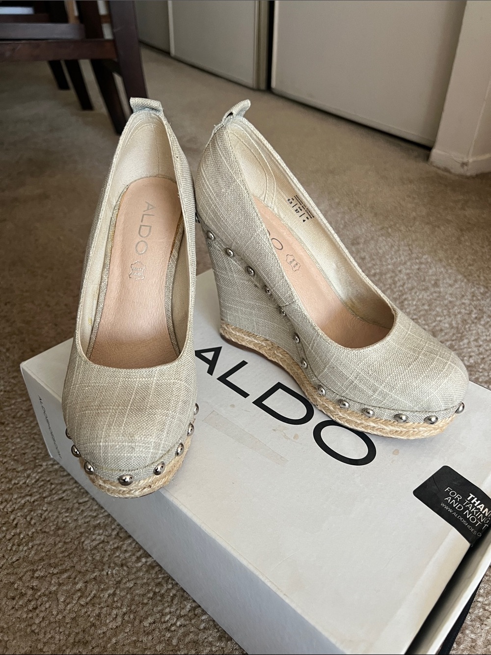 Wedge Espadrille Pumps in Natural Beige with Stud Detail - Women - Picture 2 of 4
